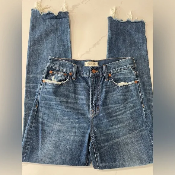 Madewell Dark Wash The Perfect Summer Jeans Distressed Cut Off Hem Size 26 - Picture 3 of 8